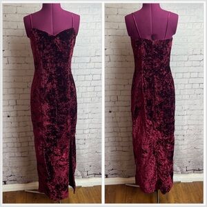 La Glo vintage deep red maroon crushed velvet formal dress